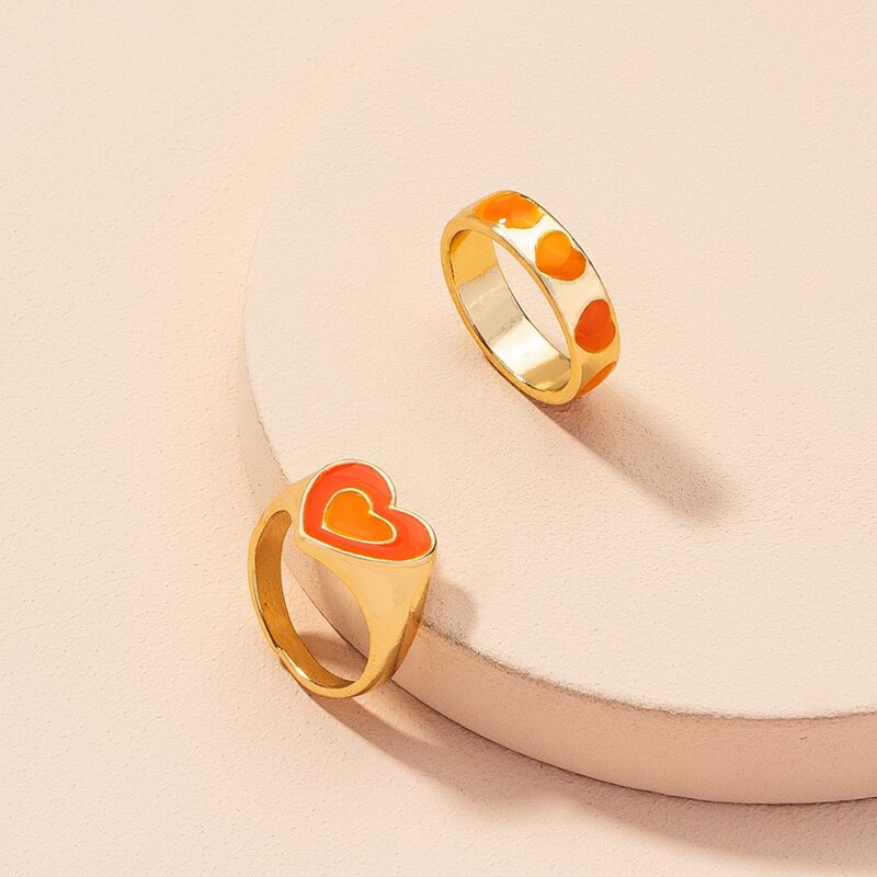 

2pcs Heart Ring, Multicolor