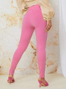SHEIN Knot Front Cutout Skinny Trousers - Hot Pink - View 2