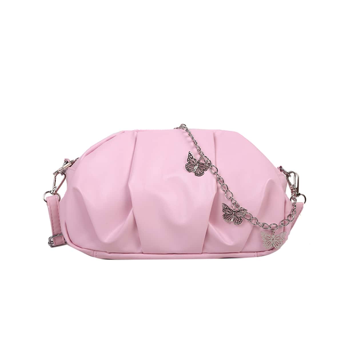 

Butterfly & Chain Decor Ruched Crossbody Bag, Pink