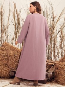 Mulvari Plus Floral Embroidery Dress Without Belt - Dusty Pink - View 2