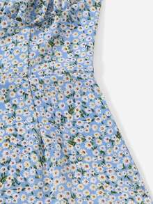 Soleia Knotted Shoulder Ruched Bust Ditsy Floral Cami Dress - Blue - View 4