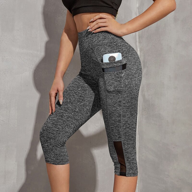 

Solid Biker Shorts With Phone Pocket, Dark grey