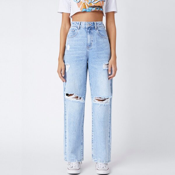 

90s vintage High-Waist Denim Straight Boyfriend Jeans, Light wash