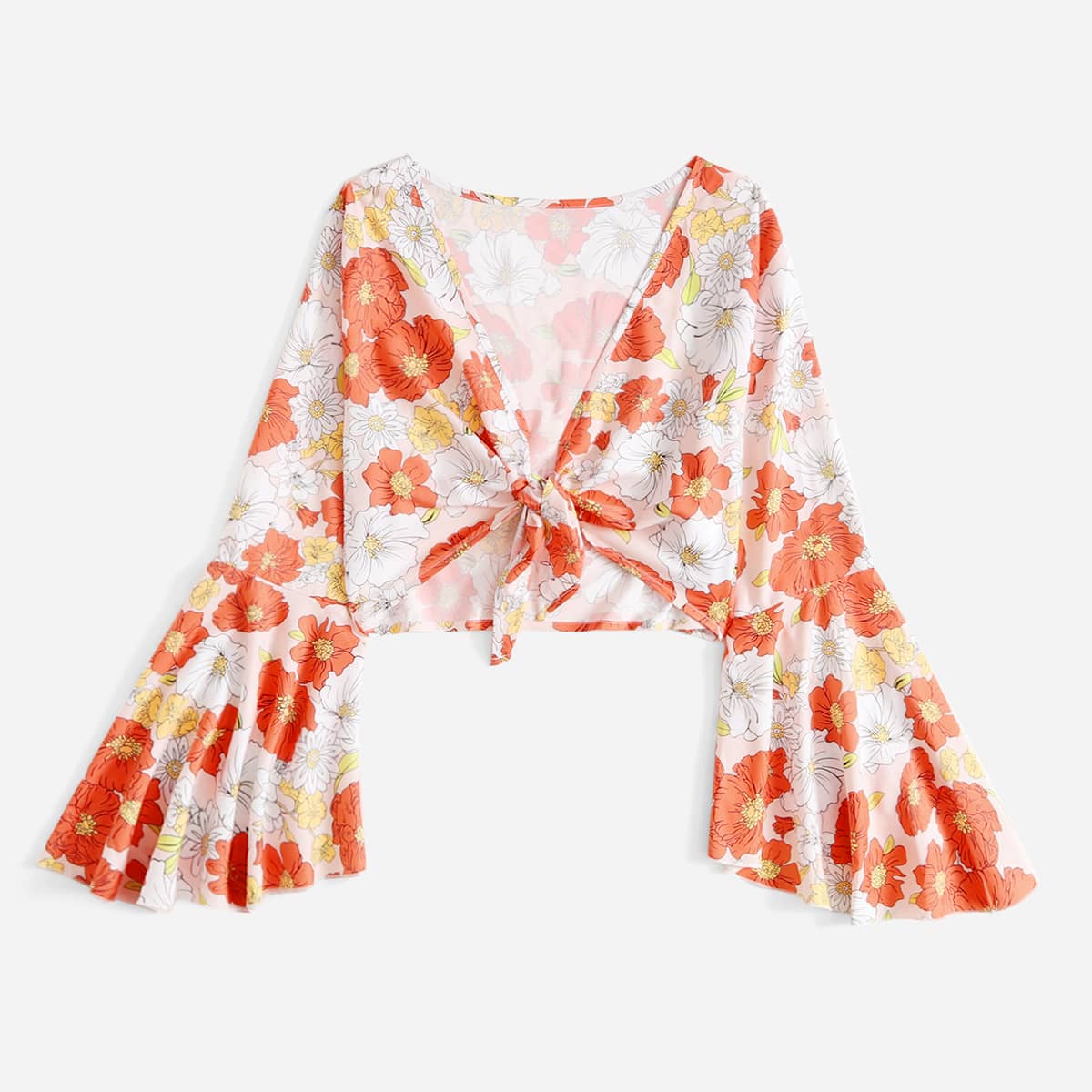 

Floral Graphic Tie Front Top, Multicolor