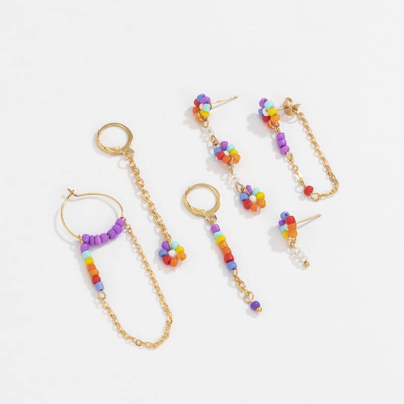 

6pcs Beaded Decor Earrings, Gold
