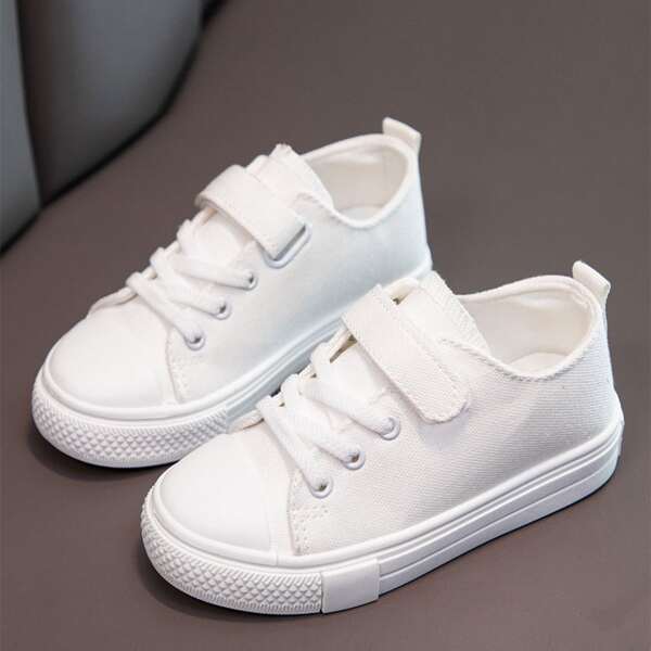 

Kids Minimalist Velcro Strap Canvas Shoes, White