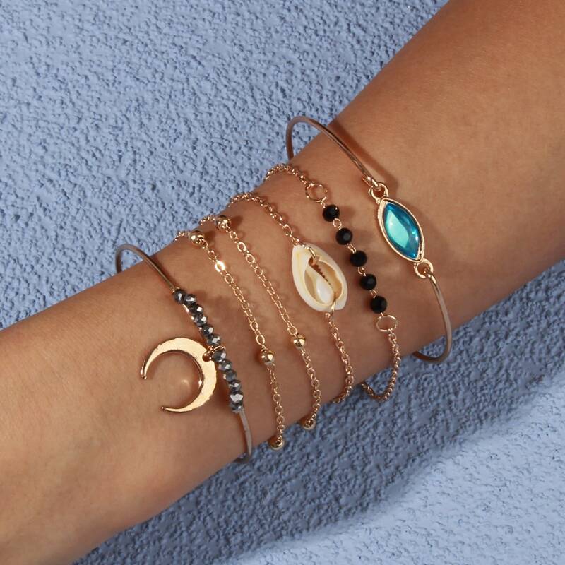 

6pcs Shell Decor Bracelet, Gold
