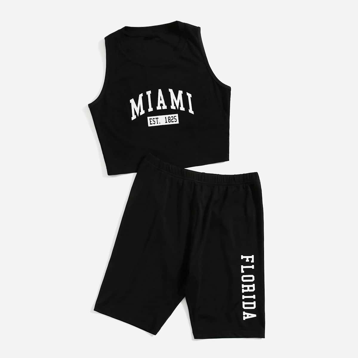 

Letter Graphic Tank Top & Shorts, Black