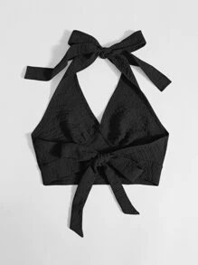 SHEIN EZwear Áo hai dây Lộ Lưng Buộc lại màu trơn Boho - màu đen - Xem 2