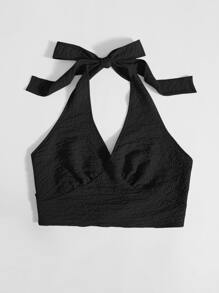 SHEIN EZwear Áo hai dây Lộ Lưng Buộc lại màu trơn Boho - màu đen - Xem 3