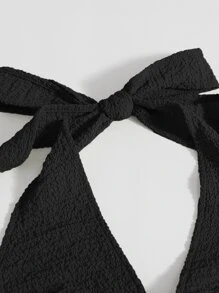 SHEIN EZwear Áo hai dây Lộ Lưng Buộc lại màu trơn Boho - màu đen - Xem 4