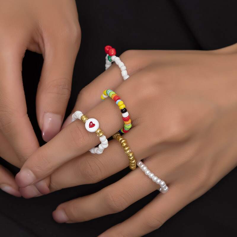 

5pcs Beaded Ring, Multicolor