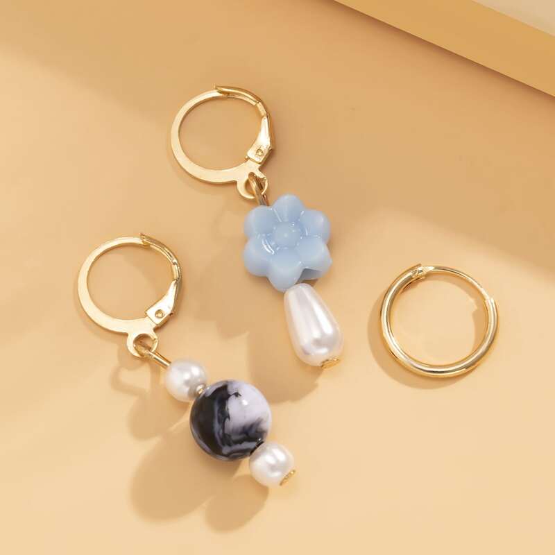 

3pcs Faux Pearl Decor Earrings, Gold