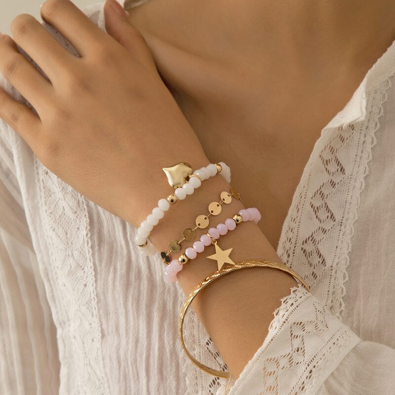 

4pcs Beaded Decor Bracelet, Gold