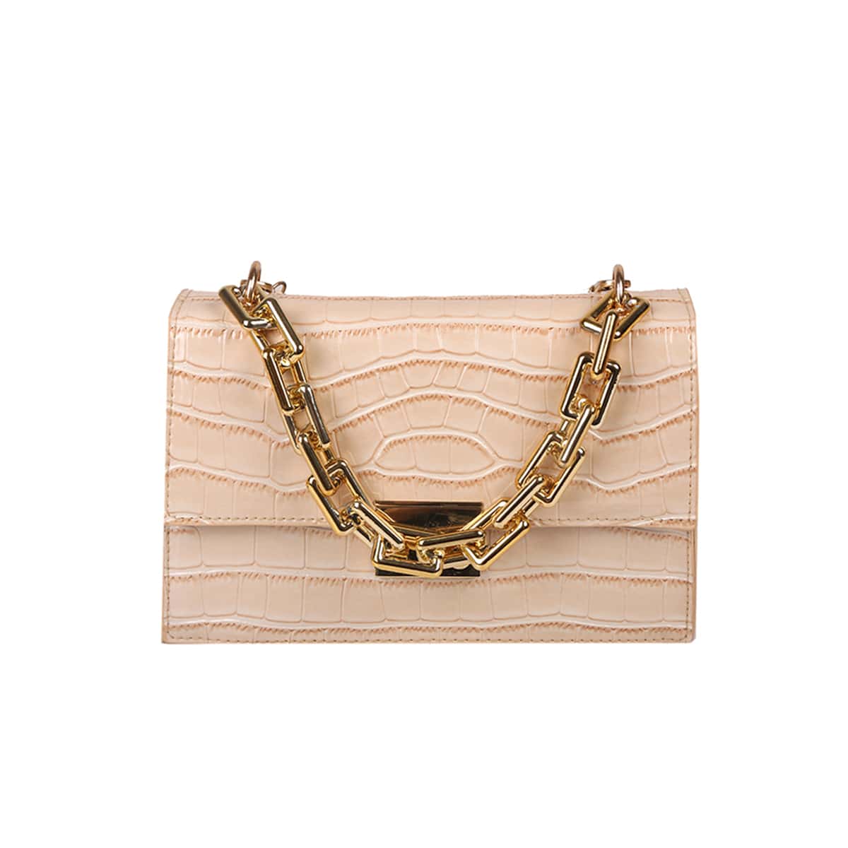 

Croc Embossed Chain Crossbody Bag, Khaki