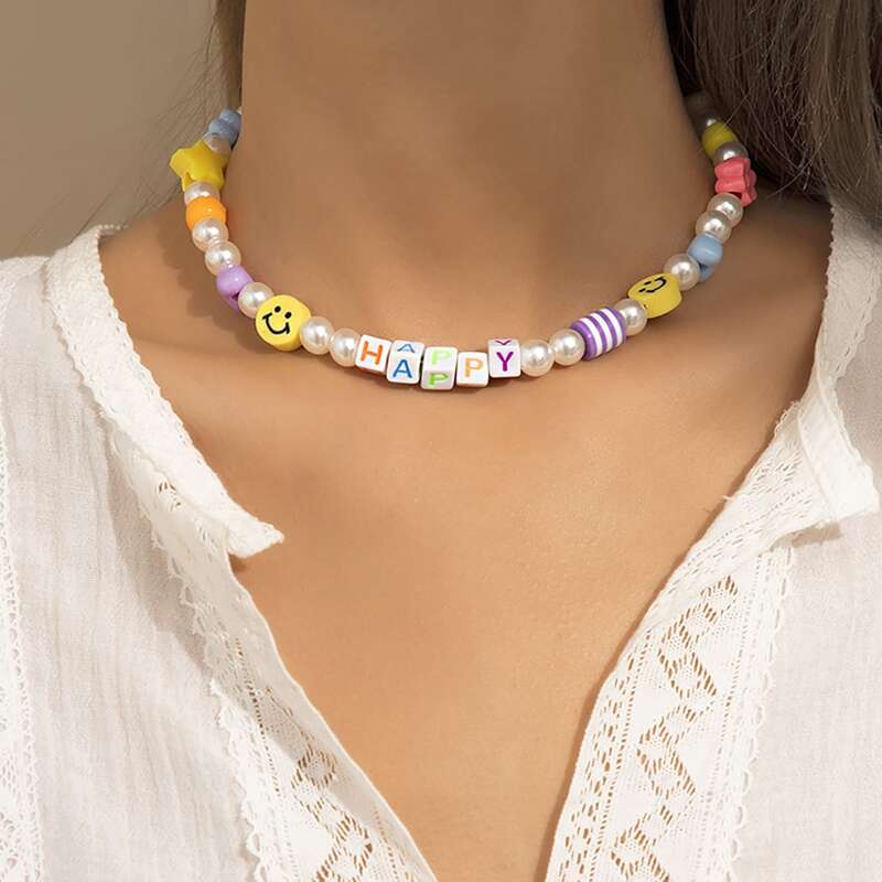 

Faux Pearl Beaded Necklace, Multicolor