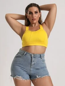 Áo hai dây Plus Size màu trơn Giải trí - Màu vàng - Xem 4