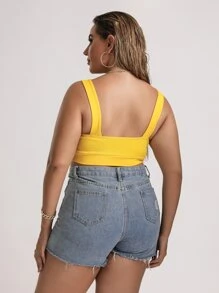 Áo hai dây Plus Size màu trơn Giải trí - Màu vàng - Xem 2