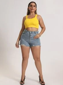 Áo hai dây Plus Size màu trơn Giải trí - Màu vàng - Xem 3