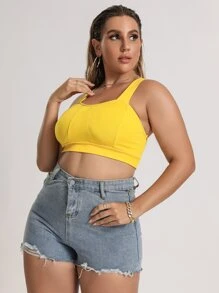 Áo hai dây Plus Size màu trơn Giải trí - Màu vàng - Xem 1