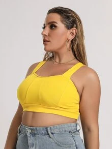 Áo hai dây Plus Size màu trơn Giải trí - Màu vàng - Xem 5