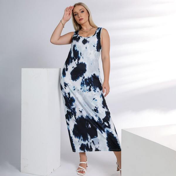 

Plus Tie Dye Print Tank Dress, Multicolor