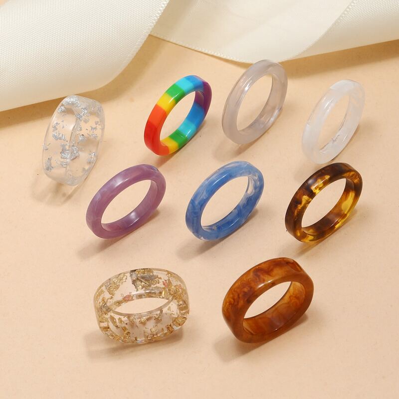 

9pcs Resin Ring, Multicolor