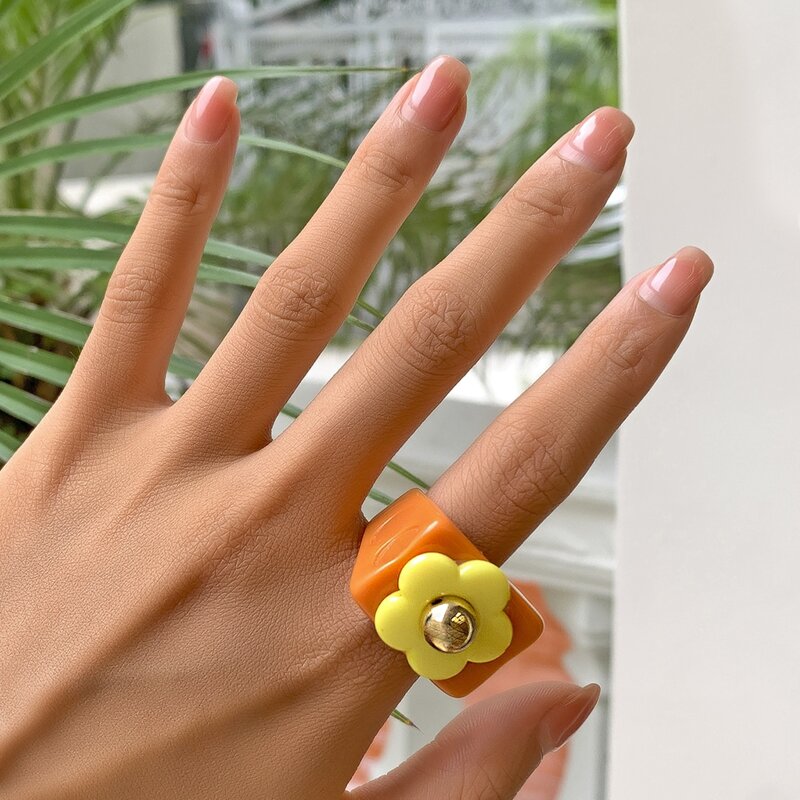 

1pc Flower Decor Ring, Orange