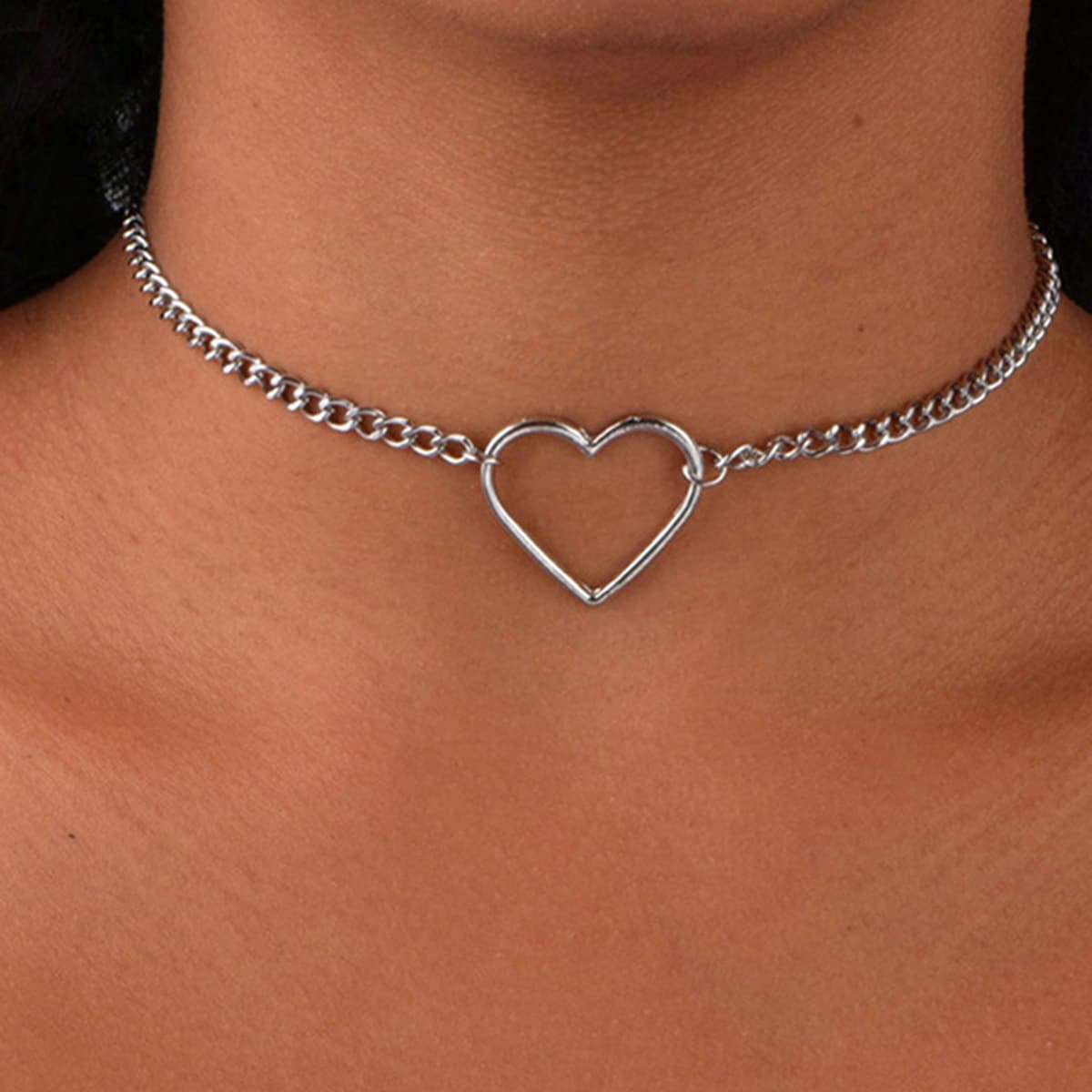 

Heart Decor Chain Necklace, Silver