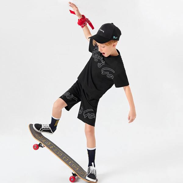 

Boys Slogan Graphic Tee & Shorts, Black