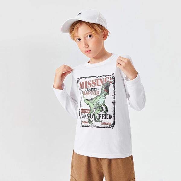 

Boys Dinosaur And Letter Graphic Tee, White