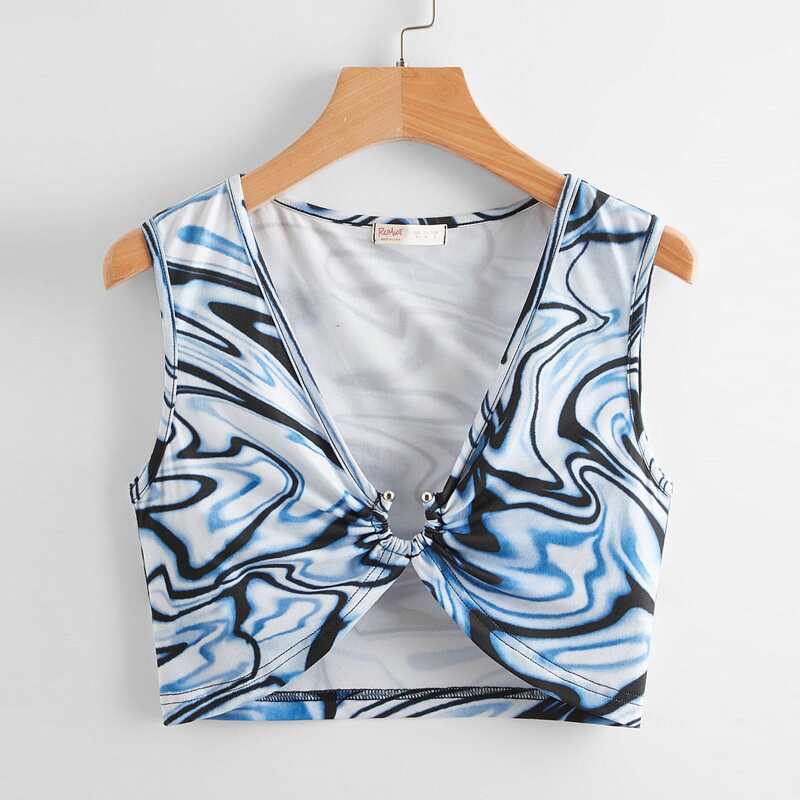 

Graphic Ring Decor Crop Tank Top, Multicolor