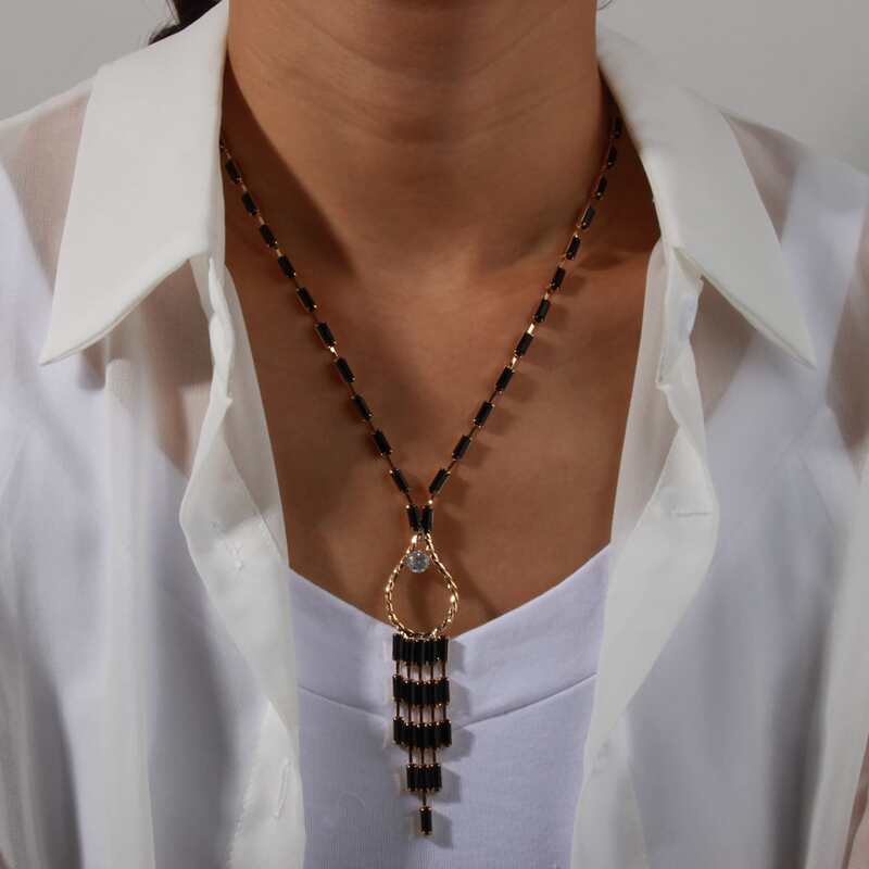 

Fringe Decor Chain Necklace, Black