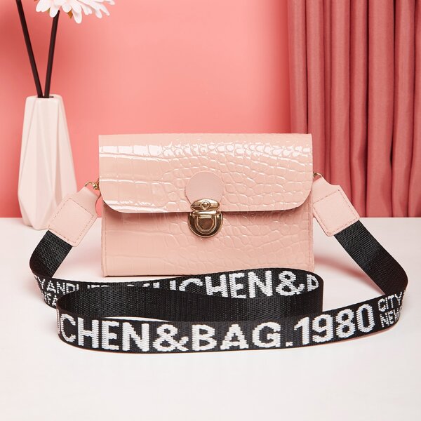 

Croc Embossed Crossbody Bag, Pink