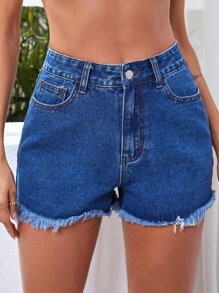 Shorts mezclilla bajo crudo - Azul lavado medio - Ver 1
