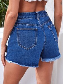 Shorts mezclilla bajo crudo - Azul lavado medio - Ver 2