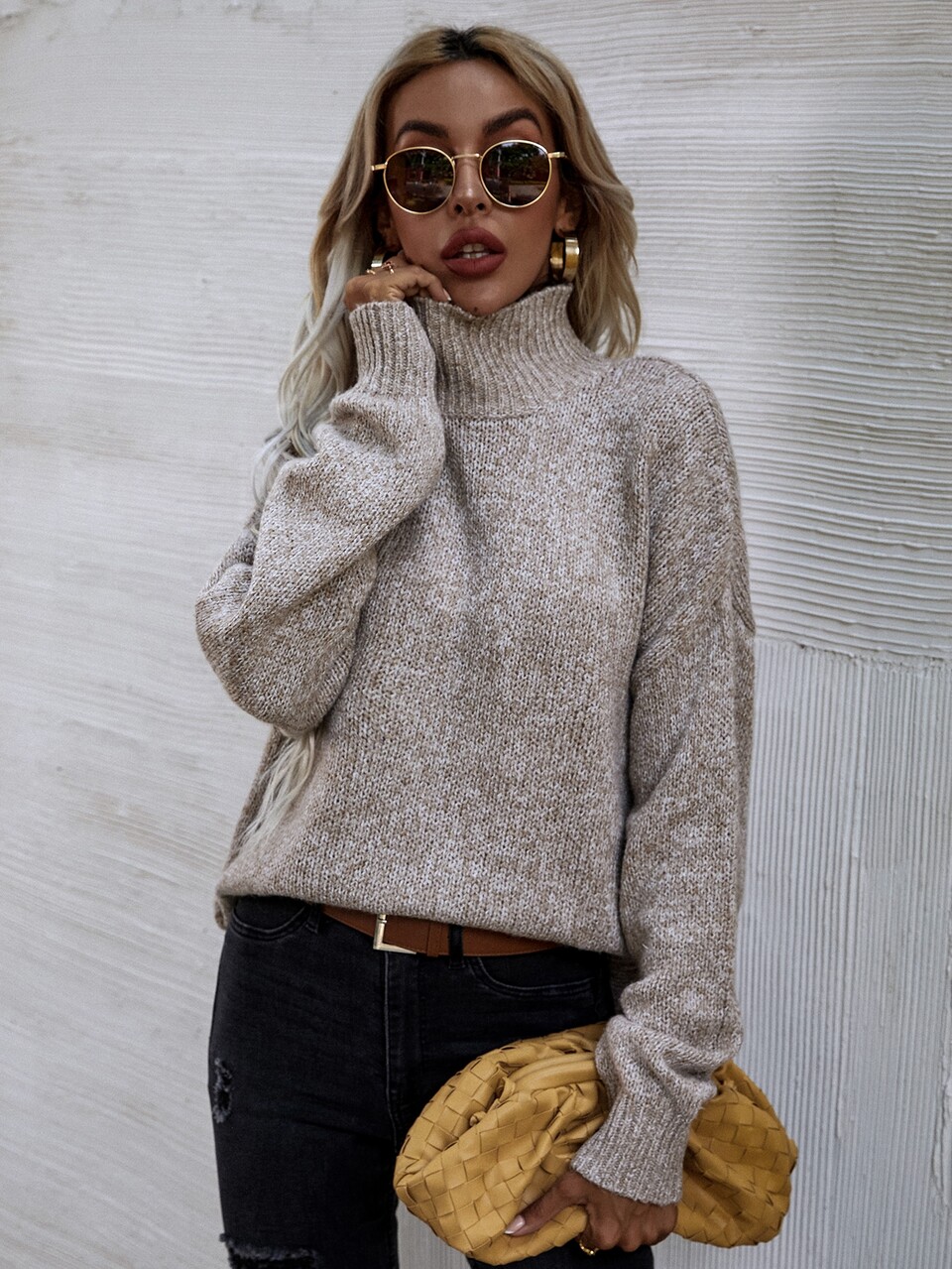 Fashionable Casual Versatile High Neck Loose Chiffon Effect All-Match Pullover Sweater For Women, Autumn/Winter