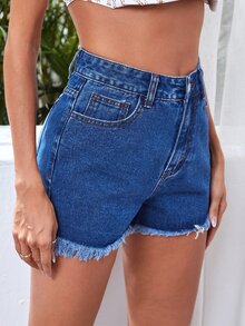 Shorts mezclilla bajo crudo - Azul lavado medio - Ver 5