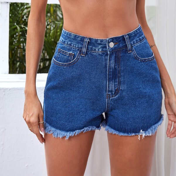 

Raw Hem Denim Shorts, Medium wash