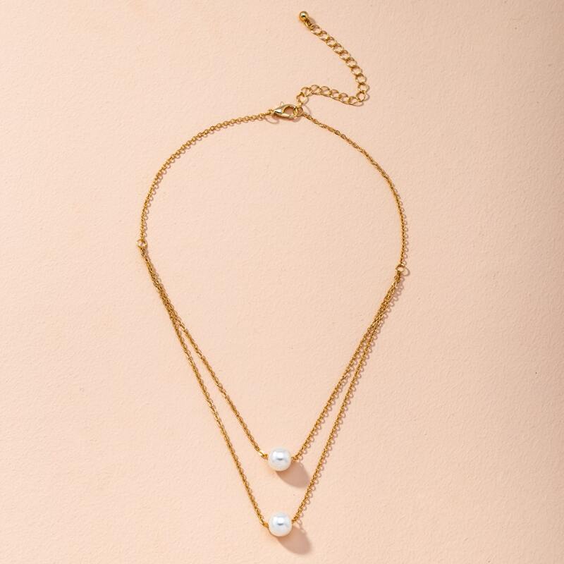 

Faux Pearl Layered Necklace, Gold