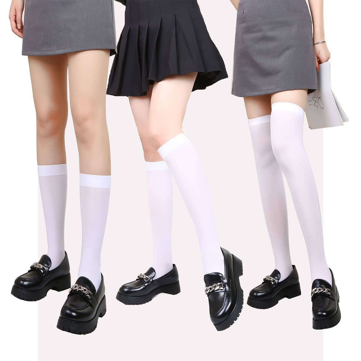 

3pairs Simple Plain Socks, White