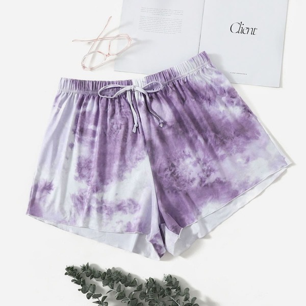

Plus Tie Dye Knot Front Sleep Shorts, Purple