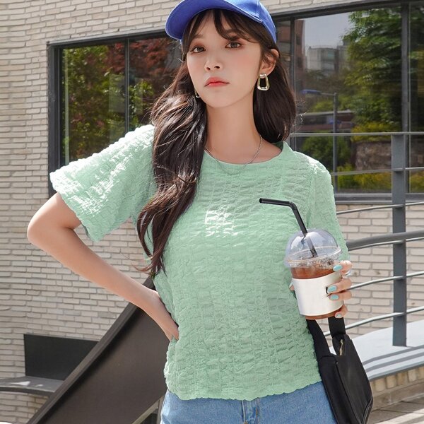 

Solid Lantern Sleeve Blouse, Green