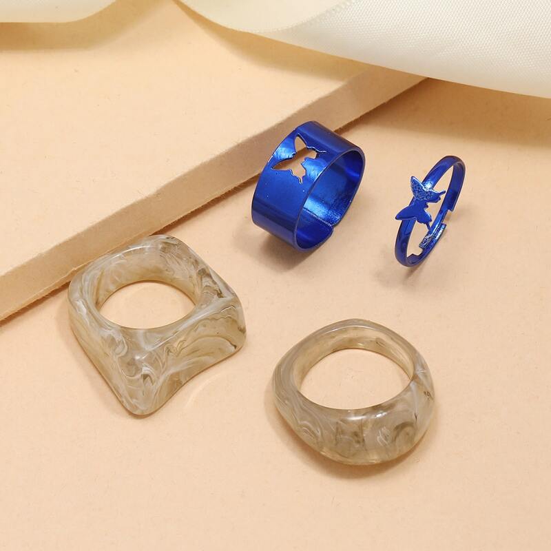 

4pcs Butterfly Decor Ring, Multicolor