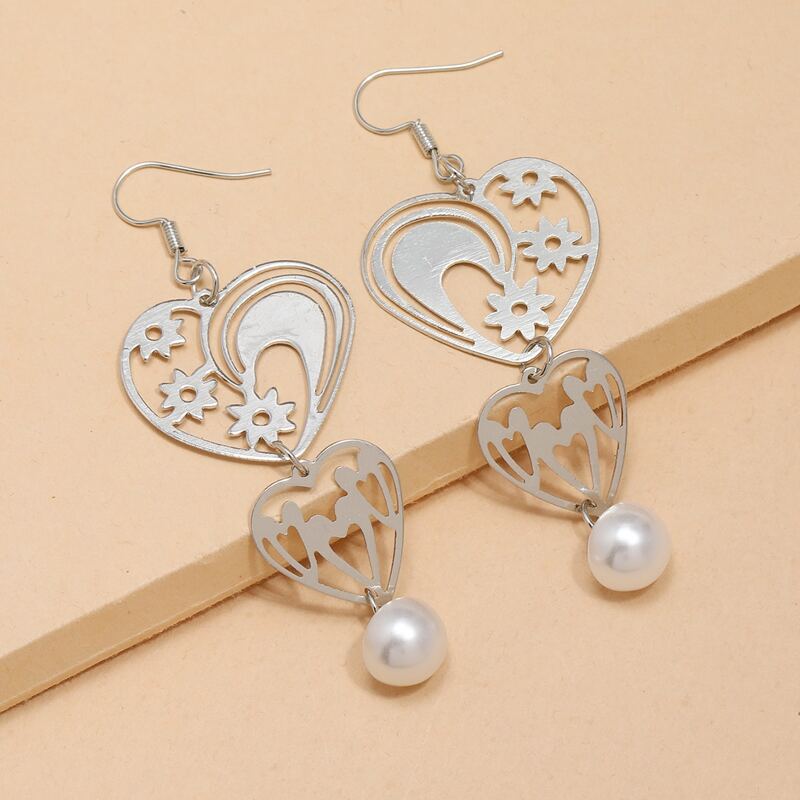 

Faux Pearl Decor Earrings, Silver