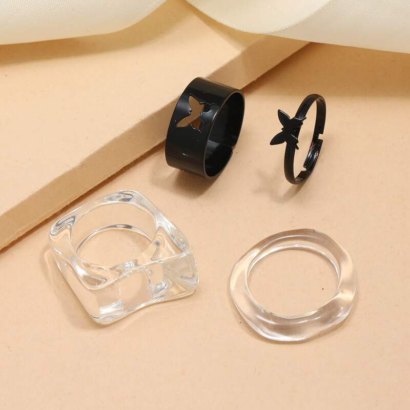 

4pcs Butterfly Design Ring, Multicolor