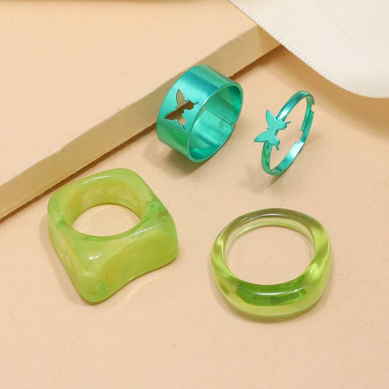

4pcs Butterfly Decor Ring, Multicolor