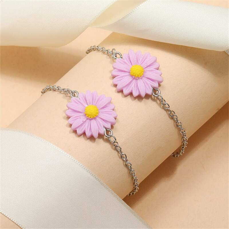 

2pcs Daisy Decor Chain Bracelet, Purple