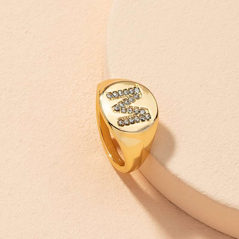 

1pc Rhinestone Letter Ring, Gold
