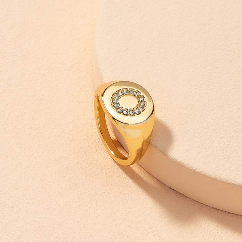 

1pc Rhinestone Letter Ring, Gold